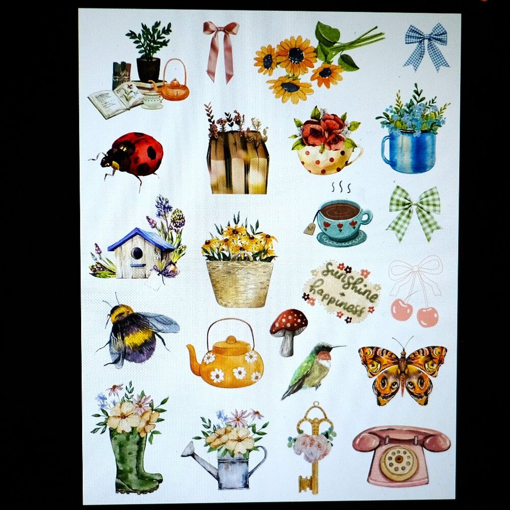 23 Beautiful Cottagecore Stickers, Handmade, waterproof, flowers, birds, bows